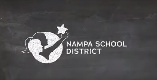 Nampa School District logo in chalk on a blackboard